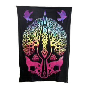 Shreyshti Cotton Tapestry Tie & Dye Celtic Wolf Tree approx. single bed size, Beach throw, Wall decor, Bed Spread, Home decor